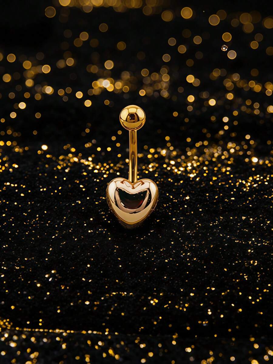 不锈钢心形肚脐环，适合女性日常佩戴 - 金黃色 - 查看 1