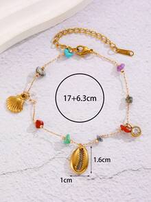 1 chiếc vòng tay mặt dây chuyền hình vỏ sò bằng thép không gỉ phong cách Bohemian sang trọng, phù hợp cho nữ giới mặc thường ngày/đi nghỉ mát, làm quà tặng. - Nhiều màu - Xem 7