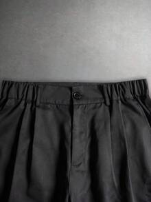HEYKESON Men's Black Pleated Wide Leg Shorts, Button Waist Casual Street Style Shorts - Black - View 7
