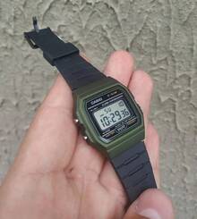 Casio 1件男女通用复古数字手表，LED显示屏，轻质树脂/钢表带，腕表，型号：F-91WM-3A - 綠色 - 查看 5