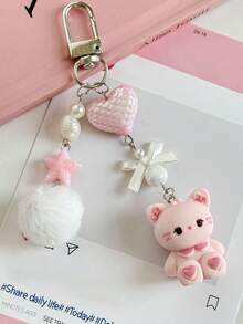 1 chiếc dây đeo điện thoại hình mèo hoạt hình dễ thương có quả bông. - Nhiều màu - Xem 5