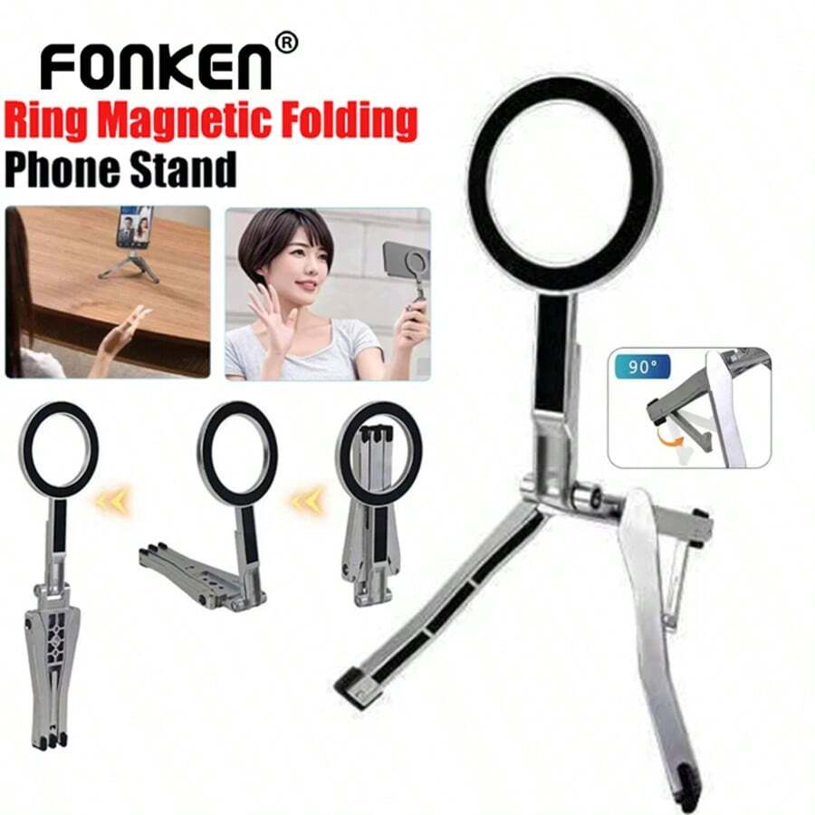 Chân đế ba chân gấp gọn, có nam châm giữ điện thoại, gậy selfie, giá đỡ để bàn kèm móc hình con bọ ngựa cho điện thoại thông minh.
