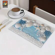 Fresh Ocean Shell Rectangular Placemats, Healing And Romantic With A Coastal Vacation Vibe, Are Available In 1PC, 2Pcs, 4Pcs, 6Pcs, 8Pcs And 300Pcs Packs, Measuring 18*11.81 Inches (45*30 Cm). Made Of 100% Polyester Fabric, They Are Machine-Washable, Hand-Washable Or Dry-Cleanable. - Multicolor - View 10