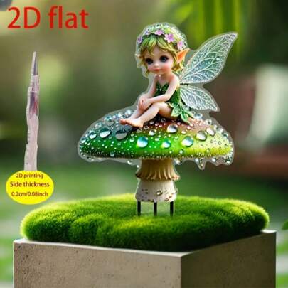 Trang trí sân vườn hình nấm cổ tích 2D phẳng, 1 chiếc - Kích thước 7.1"X10.24", in 2D sống động, chống chịu thời tiết, thích hợp làm quà tặng ngoài trời (Giáng sinh, Lễ Tạ ơn, Lễ tốt nghiệp) - Trang trí sân vườn, thiết kế chủ đề cổ tích, chất liệu nhựa, in 2D phẳng.