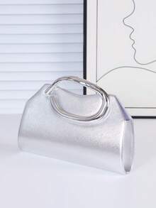 1 pieza Bolso de mano de cuero plateado elegante para mujer, bolso de embrague de terciopelo de lujo para la noche, adecuado para vestidos formales, bodas, fiestas de cumpleaños y graduaciones - Plateado - Ver 6