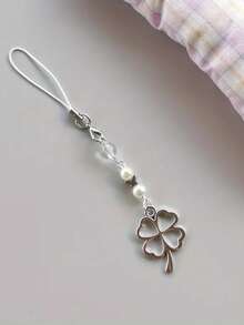 Cute Girl Handmade Beaded Four-Leaf Clover & Butterfly Bag/Phone Charm - Silver - View 6