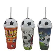 Cheers To The World Cup! This Eye-Catching Soccer Straw Cup Brings The Stadium Vibe Wherever You Go. Its Rounded Body Paired With A Lifelike Soccer Ball Lid Turns Every Sip Into A Special Ritual-Both A Practical Water Bottle And A Must-Have World Cup Collectible For Fans! 600ML World Cup Soccer Design PP Single-Layer Large-Capacity Straw Cup - Multicolor - View 4