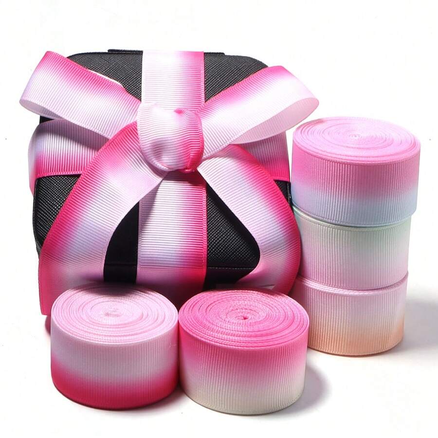 Ruy băng Grosgrain Ombre 5 thước/gói, ruy băng satin hoa màu hồng và đào một mặt 25mm, dùng để gói quà, đám cưới, lễ hội, đóng gói hoa, ruy băng dệt Ombre thanh lịch.