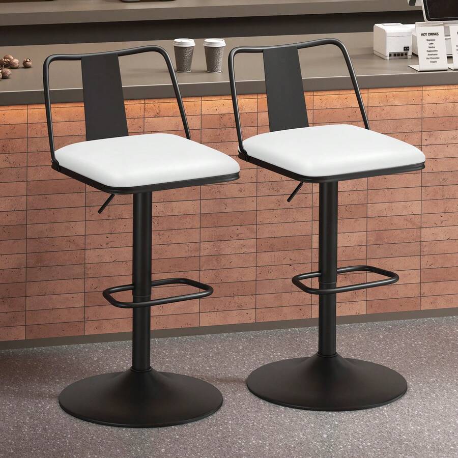 ALFORDSON Bar Stool Set Of 2, Height-Adjustable Kitchen Stools With Swivel Function (53-75 Cm Seat Height), Premium Bar Chairs For Kitchen And Dining Areas (PU Leather, Black) - White - View 1