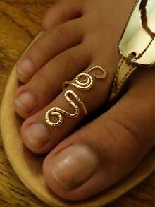 1pc Random Curved Copper Minimalist Adjustable Toe Ring, Suitable For Any Occasion And Holiday Wear - Gold - View 1