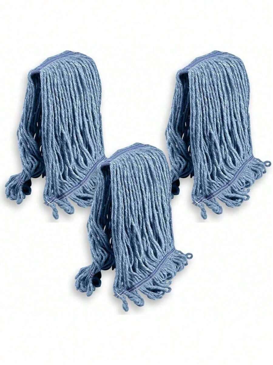 Pack Of 3 HEAVY DUTY Commercial Mop Head Replacement, Wet Industrial Cotton Looped End String Cleaning Mop Head Refill, Blue Mop - 3 計數 - 查看 1