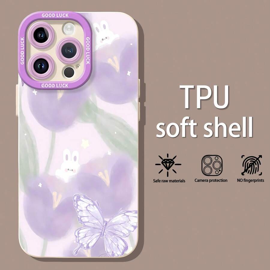 Conejitos morados, flores, mariposa, estética dulce.funda de teléfono Fundas compatibles con ,Apple,VIVO,OPPO,,, y Honor.Fabricadas en silicona TPU,ofrecen protección contra golpes y caídas. - Blanco - Ver 1