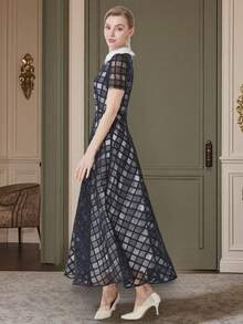 Đầm dạ hội dài bằng vải organza kẻ caro lớn Jacquard nặng dành cho nữ, Đầm dự tiệc cưới, Đầm dạ hội - Nhiều màu - Xem 4