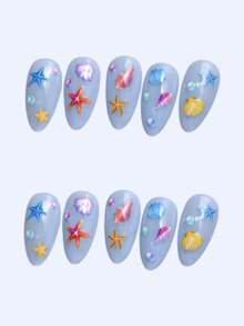 1pc Beach Style Starfish & Shell Nail Stickers, 3D Ocean Elements, Nail Art Decorations For Daily Use - Multicolor - View 2