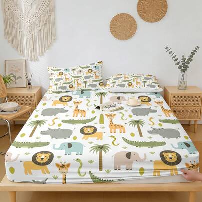 1 bộ ga trải giường họa tiết động vật dễ thương (chỉ có ga trải giường, không kèm vỏ gối), phù hợp với giường đôi/giường cỡ Full/giường cỡ Queen/giường cỡ King. Tấm bảo vệ nệm cho phòng ngủ, phòng khách, ký túc xá, khách sạn, phù hợp cho mọi mùa. Quà tặng cho bố mẹ, bạn bè, người yêu.