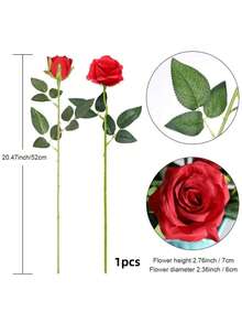 1/3pcs Artificial Silk Long Stem Red Rose Bouquet, Lifelike Fake Rose Suitable For Wedding Centerpiece Decor, Home Decor, Party Decor, Valentine's Day, Wedding Decoration, Graduation Party - Multicolor - View 10