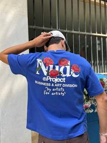 男士圆领字母印花休闲百搭日常短袖T恤 - 黑色 - 查看 2