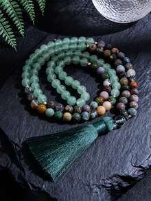 Dây chuyền hạt cườm phong cách Boho 8MM, hạt đá Aventurine xanh và Agate, 108 hạt, kiểu chuỗi hạt cầu nguyện, trang sức tâm linh, yoga, thiền định dành cho phụ nữ và nam giới. - Nhiều màu - Xem 1