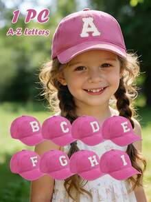 1pc Kids Rose Red Baseball Cap With 26 Letters, Washed Baseball Hat For Baby Boys And Girls, Suitable For Outdoor Activities And Daily Wear, Sun Protection - Multicolor - View 1