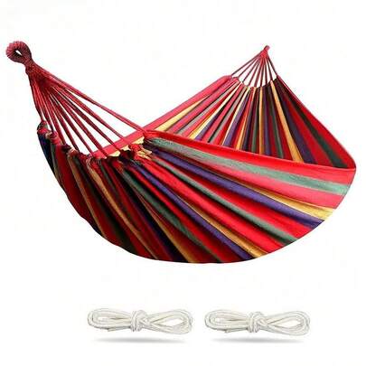 Double Hammock 2 Person Canvas Cotton Hammock With Tree Straps For Patio Garden Backyard Outdoor And Indoor (Red, Blue)