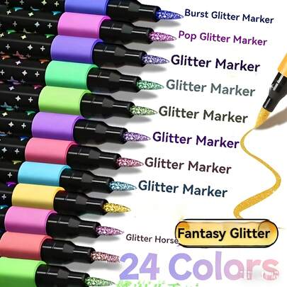 96 Colors Double-Ended Glitter Markers, Made Of Quick-Drying Gel Ink - Fine Tip To Barrel, Suitable For Scrapbooking, Card Making, Journaling, Double-Headed Drawing Pens - Glitter Marker Set, Ideal For Artists And Coloring