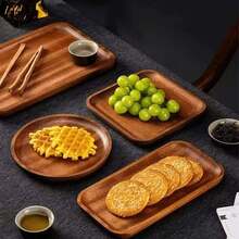 1 khay gỗ hồng mộc, đồ dùng gia đình bằng gỗ hình chữ nhật, đĩa lót tách trà, đĩa cánh hoa, đĩa tròn kiểu phương Tây. - Màu gỗ - Xem 3