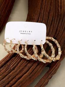 Conjunto de 3 pares de brincos luxuosos e versáteis em formato de nó de bambu dourado, em tamanhos grande, médio e pequeno. Joias femininas perfeitas para praia, viagens, uso diário, encontros, festas, férias e como presente para adultos. - Ouro - Ver 2