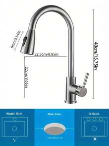 1pc Modern Single Hole Pull-Out Kitchen Faucet. Single Handle Stainless Steel High Arc Pull-Down Sink Faucet, Modern 360° Swivel Pull-Out Faucet, Dual-Level Flow Control, Suitable For Home Kitchen, Bathroom, RV, Sink, Car Wash, Farmhouse And Bar Sink. - Multicolor - View 4