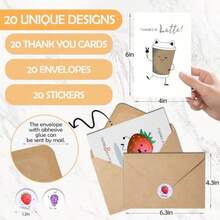 Premium Funny Thank You Cards Set Of 20 4x6 INCH Unique Teacher Appreciation Cards With Envelopes Cute Notes For Student Blank Notecards With Envelopes Matching Stickers Graduation Gift - As Pic - View 3