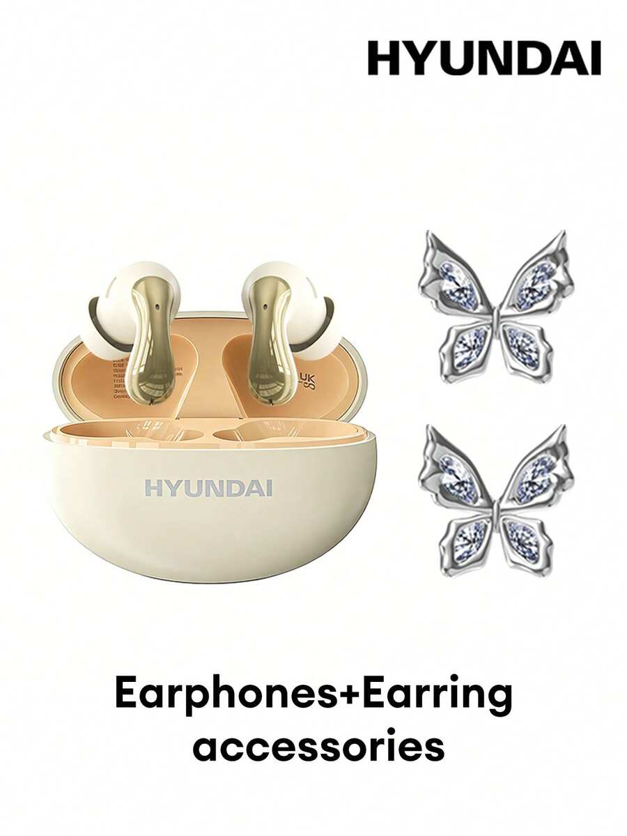 HYUNDAI HY-Y01 Bluetooth Earphone Combo Set With Ear Clip, Semi-In-Ear High-Definition Surround Stereo Sound Quality With Sensitive Microphone, Voice Call, LED Power Display, Music, Sports, Gaming, Low Latency, Long Battery Life, Comfortable Wireless Earbuds