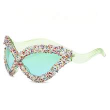 1PC Exaggerated Personality Cat-Eye Glasses Luxurious Rhinestone Women'S  Futuristic Hip-Hop  For Men - 黑色 - 查看 8