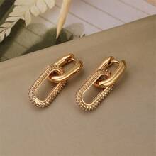 1 Pair Geometric Double-Circle Copper Zirconia Stone Convertible Earrings, Suitable For Women's Daily, Date, Party Wear, Gift - Yellow Gold - View 5