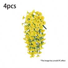 2件/4件/6件/8件装悬挂式人造丝花藤和桉树叶，抗紫外线，适用于婚礼、门廊、客厅、办公室墙面、庭院、书架、家居装饰 - 尤加利牽牛花-黃 - 查看 12