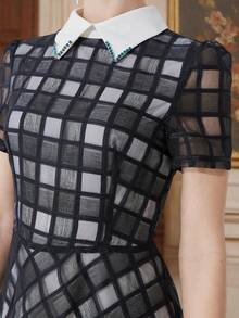 Đầm dạ hội dài bằng vải organza kẻ caro lớn Jacquard nặng dành cho nữ, Đầm dự tiệc cưới, Đầm dạ hội - Nhiều màu - Xem 9