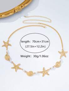 1件时尚海洋主题海星贝壳仿珍珠腰链，适合度假服饰配饰 - 金黃色 - 查看 5