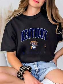2026 Summer Tops Womens Vintage   Boxy Sweatshirt Large   Logo Sweater University Of Kentucky Boxy Crewneck Size L T-ShirtLoose And Comfortablesummer ClothesLoose And Comfortable - 黑色 - 查看 1