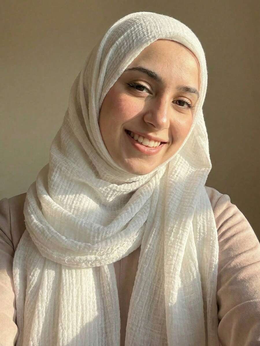 1pc Arabic Linen Bubble Casual Headscarf, Suitable For Mosque Travel, Beach, Holiday,Accessories - White - View 1