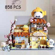Set de construcción de la tienda de la casa del panda de vista de la calle, juguetes de bloques de construcción de panda lindos, mini bloques de construcción, tienda de construcción de panda abierta, juguetes creativos de regalo para cumpleaños, Halloween, Navidad, 800+ piezas - Multicolor - Ver 12