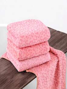 1pc/2pcs/3pcs Luxury Pink Leopard Print Towel Set - Jacquard Coral Fleece, Ultra Soft Plush Towels, Ideal For Bold Home Decor And Spa Setting - Multicolor - View 10
