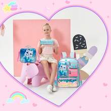 3pcs/Set Mermaid Pattern Girls Backpack Set, Including Lunch Bag And Pencil Case, For Elementary School Students - Baby Blue - View 3