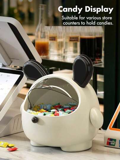 1个翻盖式发饰收纳盒，多功能收纳盒，可存放化妆品、糖果、钥匙和珠宝，可爱兔子造型桌面收纳盒，适用于卧室、书房、办公室、玄关和浴室，可放置小零食和饰品，是送给女孩的理想生日、开学、圣诞节和复活节装饰品