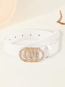 Cinto de cintura com 3 argolas decorado com strass dourado, cinto casual e versátil para calças femininas, Pu. - branco - Ver 5