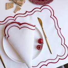 1/2/4/6pcs Wavy Floral Embroidered Solid Color Rectangular Placemats, Fresh Minimalist Style For Kitchen, Dining Table, Cups, Bowls, Non-Slip Pads, Suitable For Holidays, Parties, Birthdays, Weddings, Banquets, Office Desks, Coffee Tables, Home Decor, All Seasons Photography Background - Red - View 4
