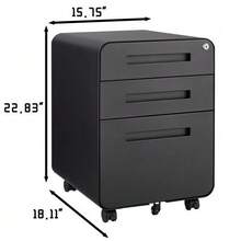 Mobile Filing Cabinet With 3 Drawers For Under The Desk, Simple And Versatile Storage For Documents In Legal/Letter/A4 Format, Tip-Proof Design With 5 Casters, Cold-Rolled Steel, Water And Moisture Resistant - Black - View 2