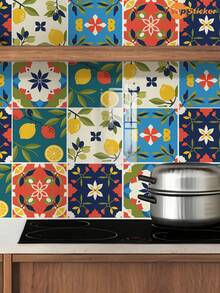 12 piezas de pegatinas de azulejos con diseño floral de plantas, resistentes al agua y al aceite, calcomanías de vinilo removibles para salpicadero de cocina - 12 piezas - Ver 7