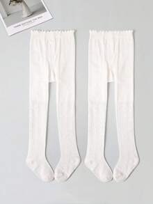 2双装女童白色网眼连裤袜，弹性透气儿童紧身裤，适合春夏日常穿着 - 白色 - 查看 6