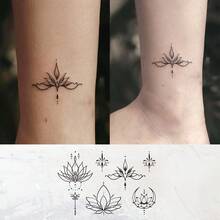 Hình xăm tạm thời hình hoa sen, chống thấm nước, giữ được 15 ngày, nghệ thuật trang trí cơ thể. - màu đen - Xem 3
