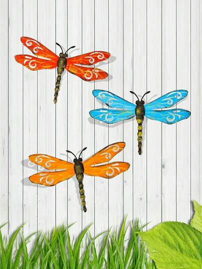 Đồ trang trí tường hình chuồn chuồn bằng kim loại, dùng trang trí sân vườn ngoài trời, hàng rào, phòng khách, phòng ngủ, bộ 3 chiếc.