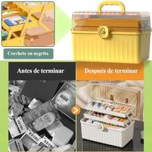 Caja de Almacenamiento de Medicamentos de Gran Capacidad 3 Capas Caja de Almacenamiento Primeros Auxilios con Cubierta transparente Portátil Resistente al agua y a los golpes Amarillo 32*18*22cm - Amarillo - Ver 7
