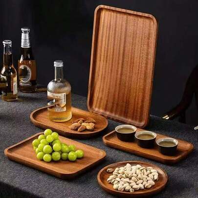 1pc Rosewood Tray, Rectangular Wooden Household Tableware, Tea Cup Saucer, Petal Plate, Round Western-Style Plate
